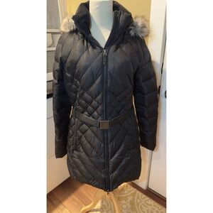 Eddie Bauer Women's Real Down-fill Parka Long Puffer Coat Faux Fur Hood Black L